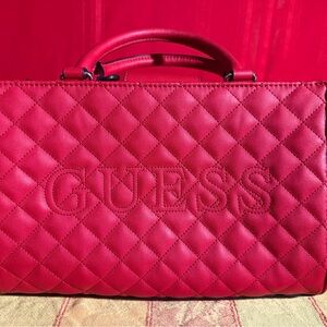 Authentic Guess Red Quilted Faux Leather Handbag Handled Purse